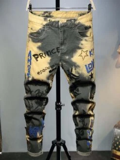 Street Letter Embroidery Mid Waist Denim Jeans