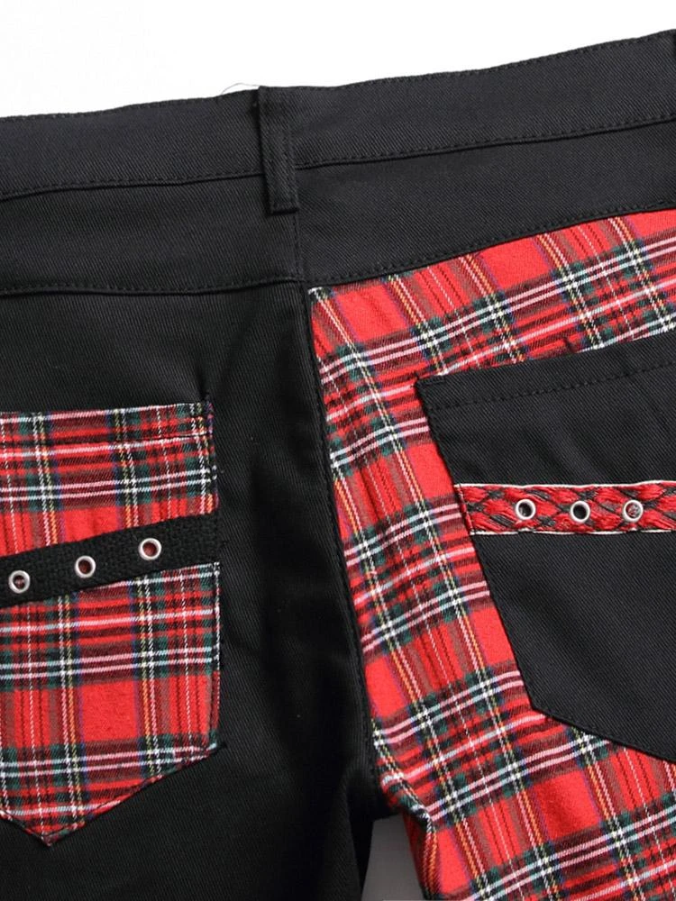 Plaid Contrast Color Patchwork Men Jeans Pant 8 Plaid Contrast Color Patchwork Men Jeans Pant - Image 6