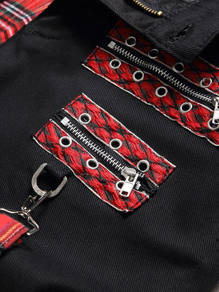 Plaid Contrast Color Patchwork Men Jeans Pant 6 Plaid Contrast Color Patchwork Men Jeans Pant - Image 4