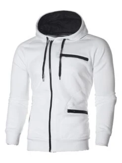 Outdoor Contrast Color Zipper Patch Hoodie For Men