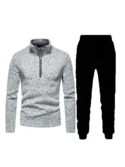 Casual Stand Neck Long Sleeve Pants Set