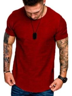 Men Summer Casual Solid Short Sleeve T- Shirt