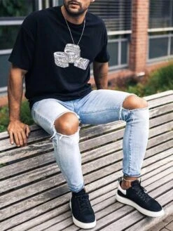 Summer Black Round Neck T-Shirt For Men