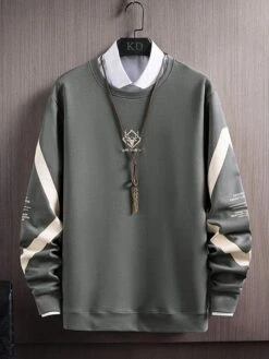 Trendy Contrast Color Print Crew Neck Sweatshirts Men