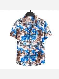 Beach Polo Collar Short Sleeve Print Shirts