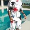 White Printed Top Shorts 2 Piece Outfits Mens -FlexTrend Store P 20220329145753618 671