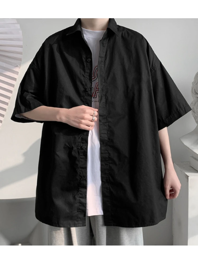 Simple Design Solid White Loose Men Shirts 3 Simple Design Solid White Loose Men Shirts