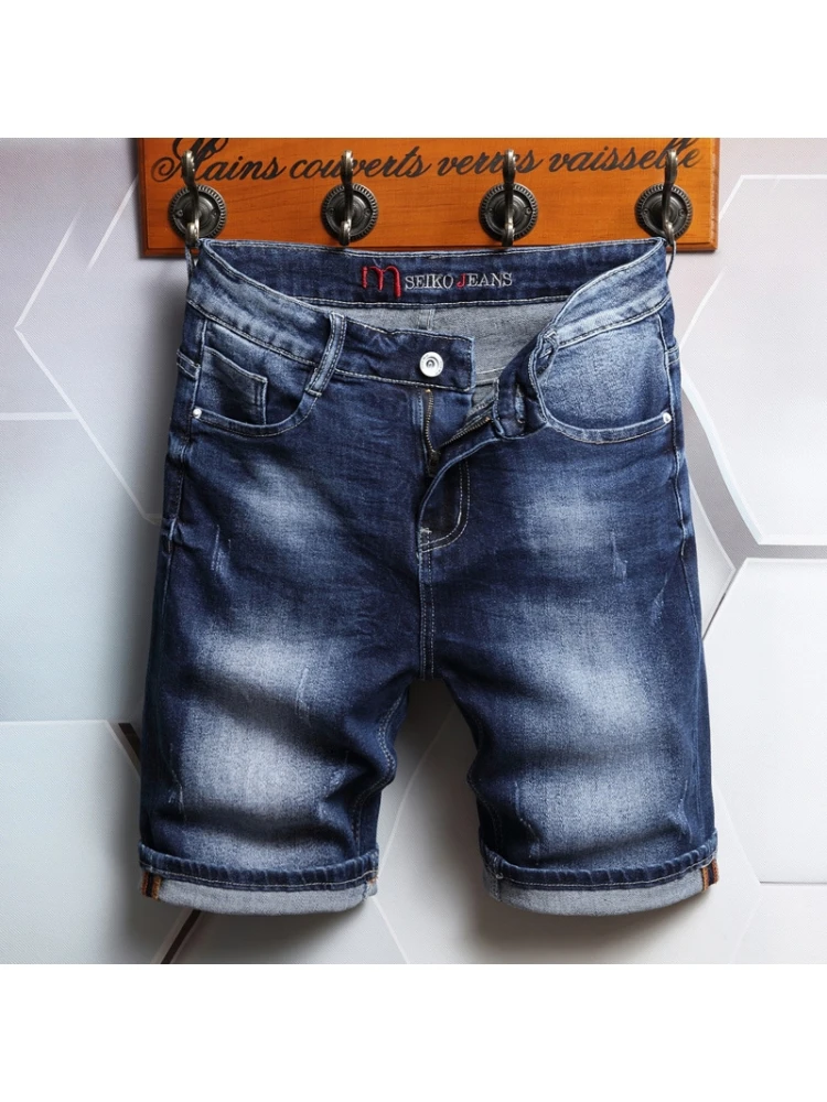 Casual Mid Waist Blue Washed Short Jeans Pants For Men 3 Casual Mid Waist Blue Washed Short Jeans Pants For Men