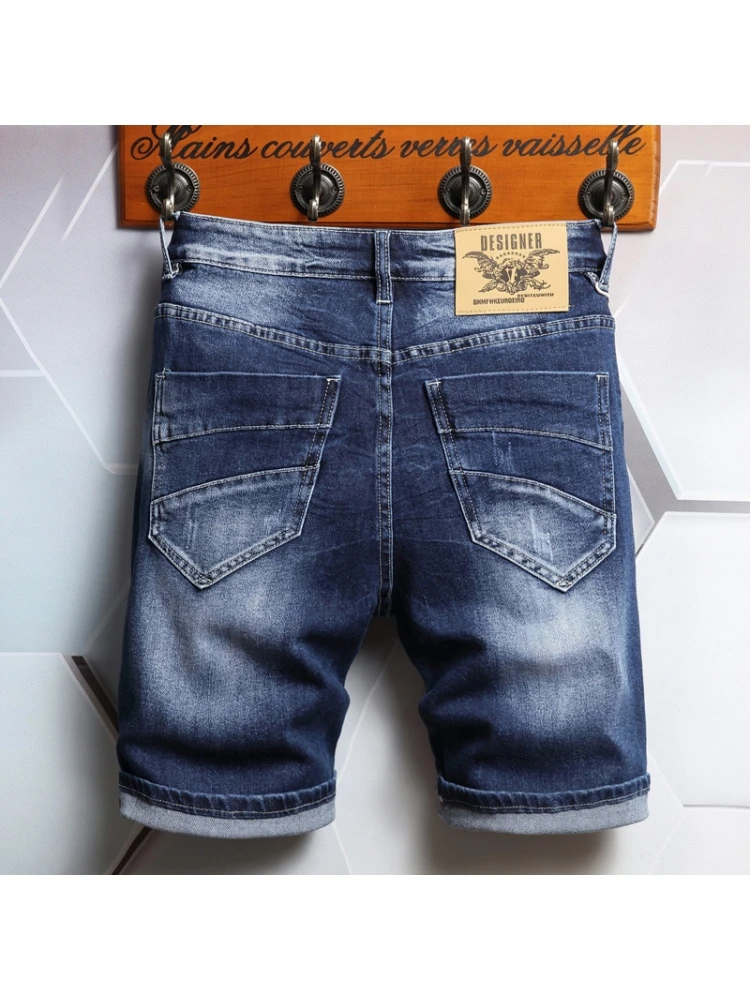 Casual Mid Waist Blue Washed Short Jeans Pants For Men 4 Casual Mid Waist Blue Washed Short Jeans Pants For Men - Image 2