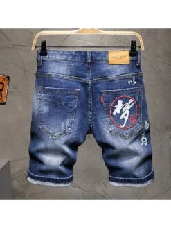 Casual Embroidery Blue Denim Shorts For Men -FlexTrend Store P 20220409180844902 162