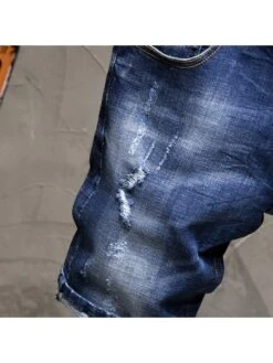 Casual Embroidery Blue Denim Shorts For Men -FlexTrend Store P 20220409180847169 334