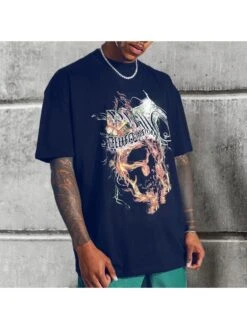 Casual Black Printed Crew Neck Tees For Men