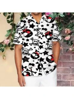 Casual Skull Printed Short Sleeve Shirts For Men