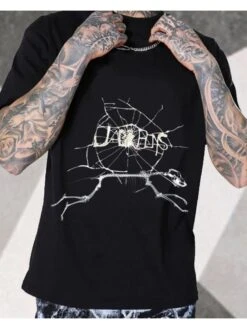 Summer Spider Web Printed Short Sleeve T Shirt