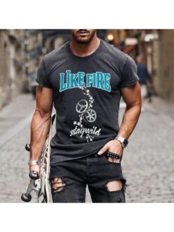 Fasjion Casaul Letter Printing Short Sleeve Tee For Men