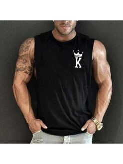 Men Sport Fitness Printing Black Vests