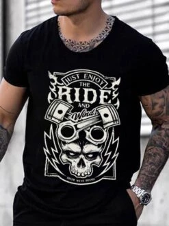 Black Skull Print Crew Neck Tee