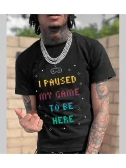 Casual Letter Printed Black Men Tees