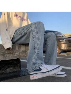 Men's Fashion Plaid Straight Leg Jeans -FlexTrend Store P 20220803161715367 801