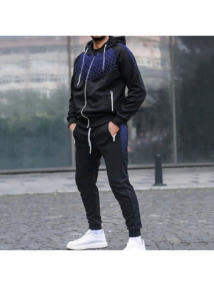 Men Honeycomb Printed Casual Coat Trouser Suit 3 Men Honeycomb Printed Casual Coat Trouser Suit