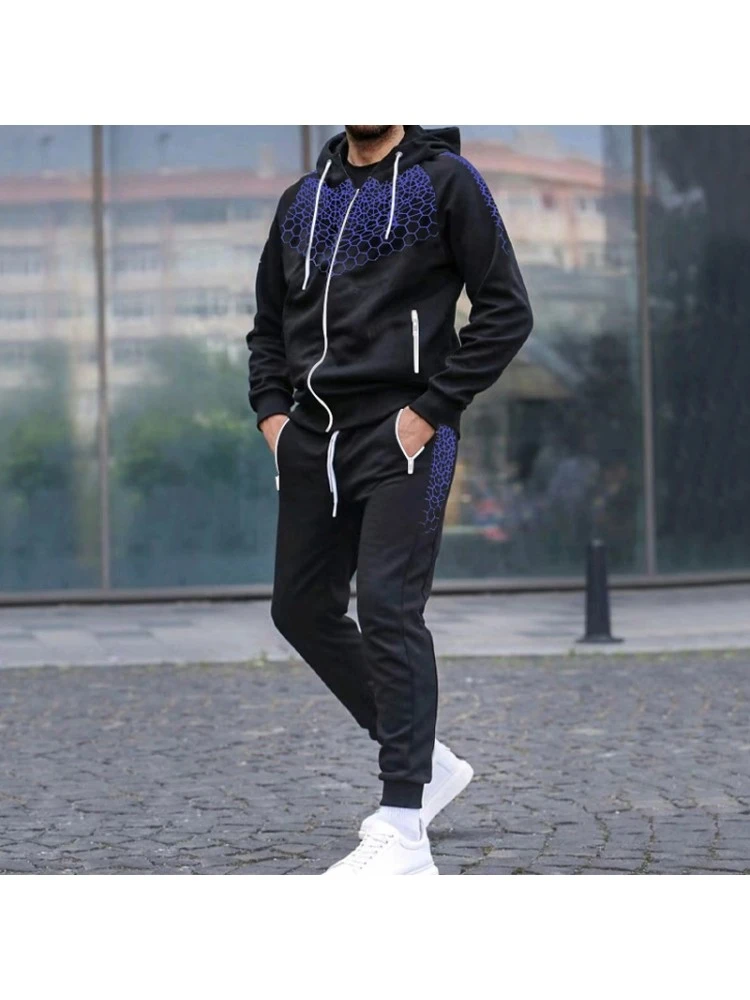 Men Honeycomb Printed Casual Coat Trouser Suit 4 Men Honeycomb Printed Casual Coat Trouser Suit - Image 2