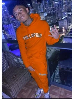 Active Letter Pocket Hooded Long Suits For Men