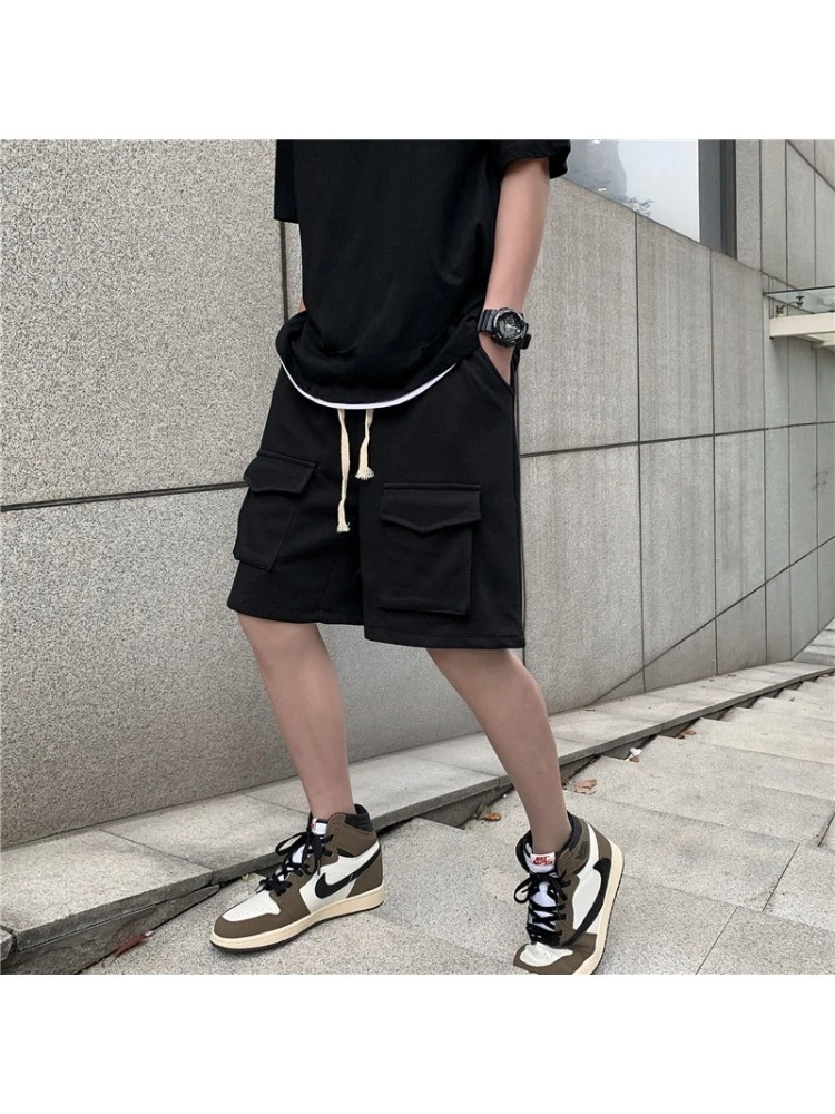 Men Casual Solid Wide Leg Drawstring Knee Length Pants 3 Men Casual Solid Wide Leg Drawstring Knee Length Pants