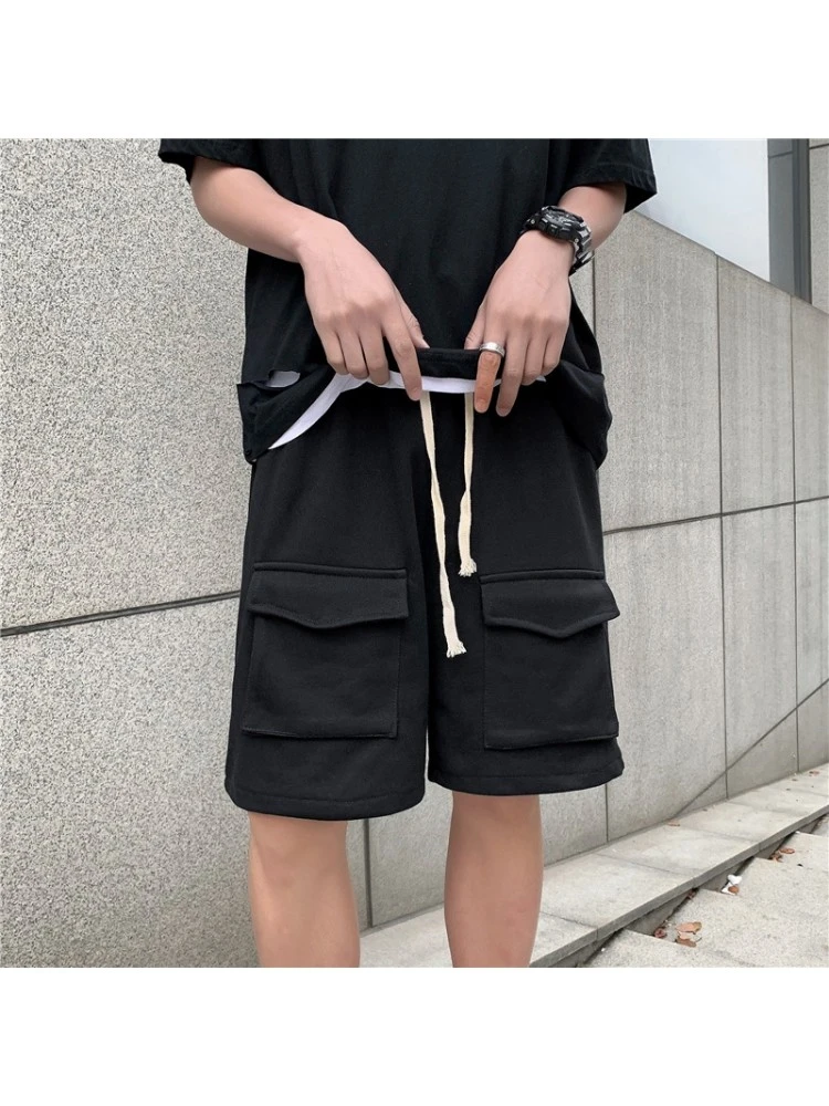 Men Casual Solid Wide Leg Drawstring Knee Length Pants 4 Men Casual Solid Wide Leg Drawstring Knee Length Pants - Image 2