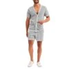 Button Up Hollow Out Men Outfit Short Sets -FlexTrend Store P 20230228140232484 329