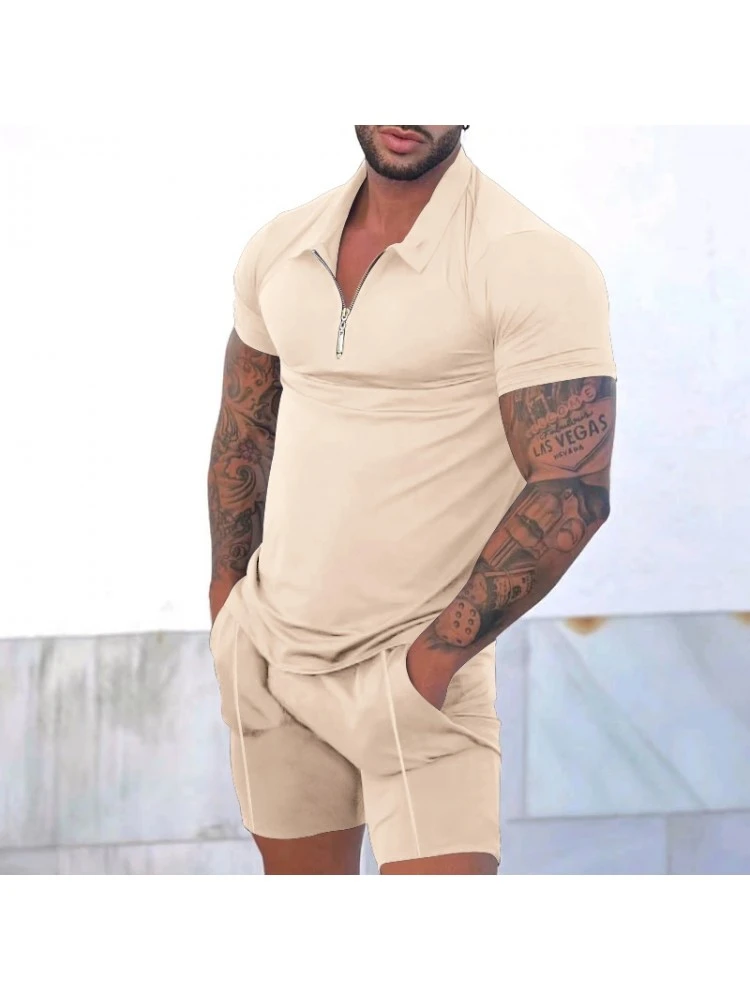 2023 Pure Color Zipper Men's Short Sleeve Suit 3 2023 Pure Color Zipper Men's Short Sleeve Suit