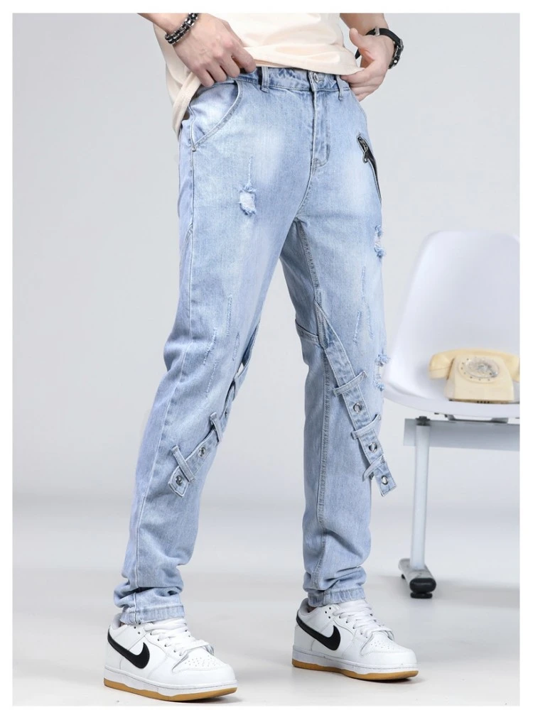 Men's Light Blue Straight Leg Denim Jeans 3 Men's Light Blue Straight Leg Denim Jeans