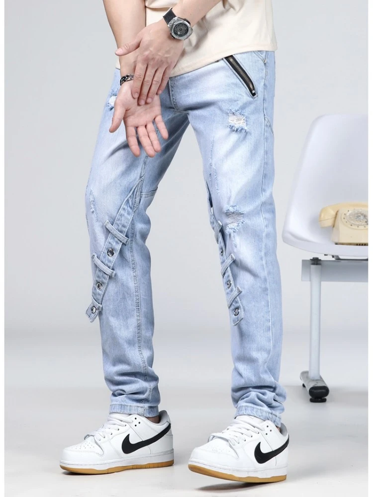 Men's Light Blue Straight Leg Denim Jeans 4 Men's Light Blue Straight Leg Denim Jeans - Image 2