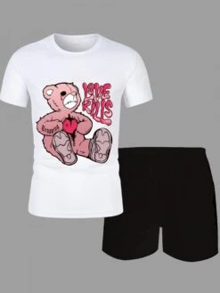 Men Cartoon Letter Tee 2pc Shorts Sets 9 Men Cartoon Letter Tee 2pc Shorts Sets -FlexTrend Store P 20230620203544607 698