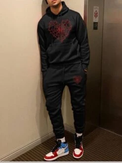 Men Printed Casual Hooded Two-Piece Pants Sets