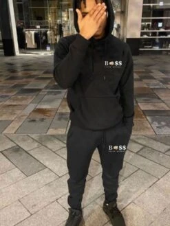 Men Letter Printed Hooded Sweater 2pc Pants Sets