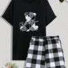 Casual Plaid T-Shirt 2pc Shorts Sets -FlexTrend Store P 20230717114045599 240