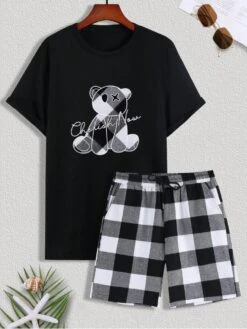 Casual Plaid T-Shirt 2pc Shorts Sets