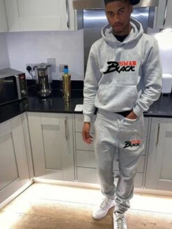 Gray Men's Hooded Printing Sweater Suit