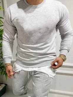 Gray Men's Round Neck Casual Sweater -FlexTrend Store P 20230728110755350 736