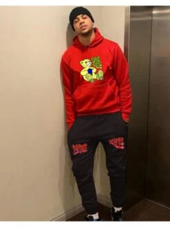 Cartoon Printed Kangaroo Pocket Hoodies Trouser Sets