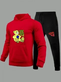 Cartoon Printed Kangaroo Pocket Hoodies Trouser Sets -FlexTrend Store P 20231016104001437 588