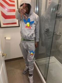 Cartoon Printed Pocket Hoodies Trouser Sets