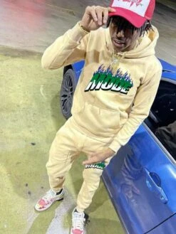 Letter Pattern Kangaroo Pocket Hoodies Pants Sets