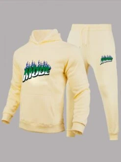 Letter Pattern Kangaroo Pocket Hoodies Pants Sets -FlexTrend Store P 20231016112601160 215