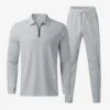 Zipper Polo Shirt Drawstring Trouser Sets