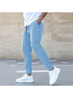 Jacquard Weave Plaid Lace-Up Men's Long Pant -FlexTrend Store P 20240130155011859 348