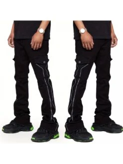 Washed Denim Bodycon Men's Cargo Pants -FlexTrend Store P 20240307163032419 843