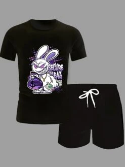 Cartoon Letter Pattern Sporty Short Suit