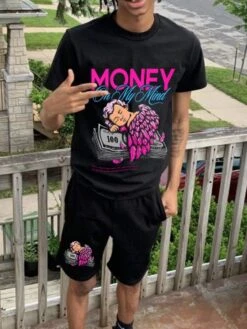 Cartoon Angel Letter Pattern Short Suit