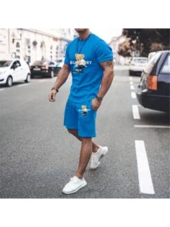 Print Crewneck Short Sleeve Men's Short Suit